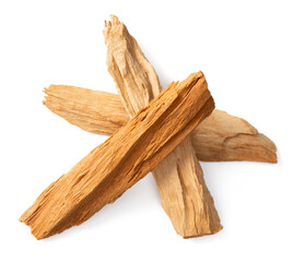 sandalwood sticks isolated on white background, top view