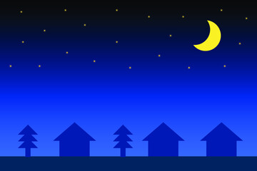 Obraz premium 夜空と家と木 背景素材 ベクターイラスト