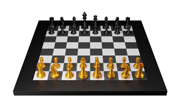 Chessboard with chess piece isolated on white background, 3D Render illustration
