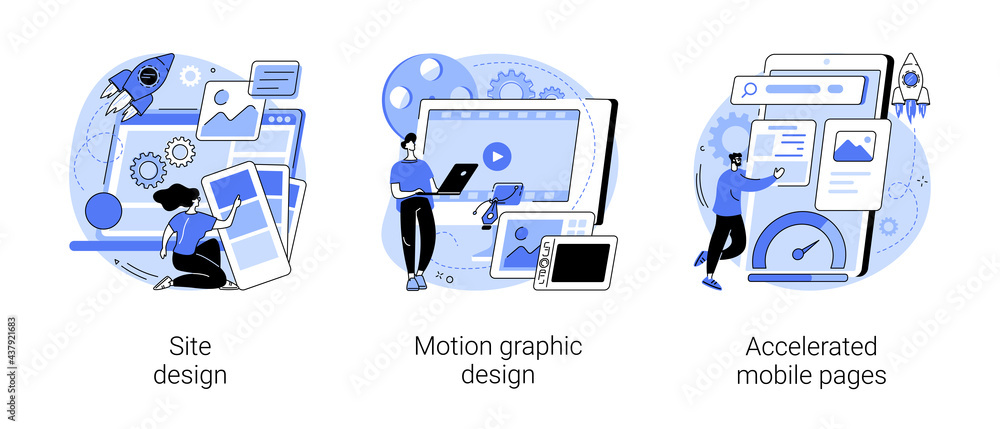 Poster web development company abstract concept vector illustrations.