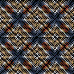 Textured zigzag lines seamless pattern. Ornamental vector embroidery background. Grunge repeat geometric backdrop. Tapestry rhombus ornament. Zig zag lines, rhombus, stitching effect. Endless texture