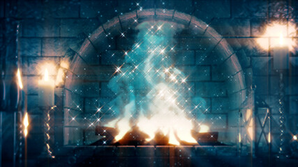 fantasy stone chimney fire glowing . creative object 3D rendering