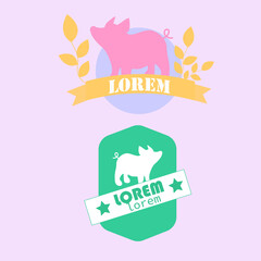 Pig logo. Farm logo. A set of logos. Pig. Meat or lard. Ecological products. Farm. Grocery Store. Business card pig