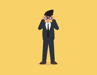 Businessman searching through binoculars. Business vision & perspective planning concept