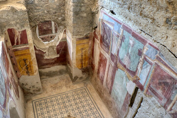 Archaeological Park of Pompeii. Frescos in the House of the Cryptoporticus. Campania, Italy