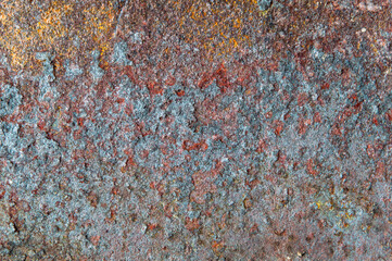 grunge background: rust on old painted metal surface, corrosion of steel, toning