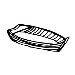 Hand drawn boat in monochrome for camping, recreation, travel