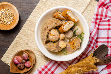 Bakso or baso is an Indonesian meatball, Its texture is similar to the Chinese beef ball, fish ball, or pork ball. The word bakso refer the complete dish of beef broth soup, noodle, tofu and bok choy.