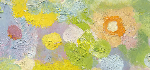 Positive color abstract painting background for kids room as wallpaper or pattern art print, nursery print, etc. Natural texture of oil paint. High quality details.