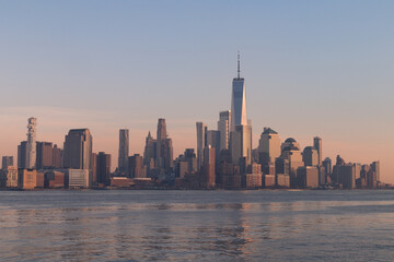 Beautiful Lower Manhattan New York City Skyline during a Sunset along the Hudson River