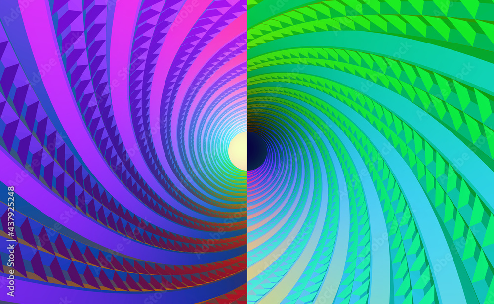 Poster color poster, ultraviolet and lilac. 3d illustration of random elements in a whirlpool. tunnel of tw