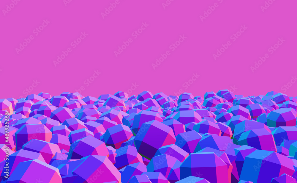 Aufkleber color poster, ultraviolet and lilac. 3d illustration of random elements on the floor. polygons filli