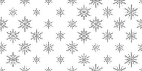 Winter seamless pattern with grey snowflakes on white background. Vector illustration for fabric, textile wallpaper, posters, gift wrapping paper. Christmas vector illustration. Falling snow