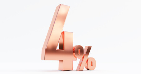 3d render of bronze four ( 4% ) percent on a white background.