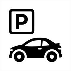 Car parking icon, black. Vector and glyph