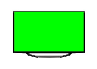 Realistic TV LCD screen mockup. Panel with green screen on background. Vector illustration