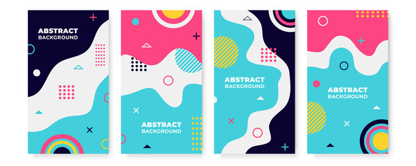 Naklejka premium Modern abstract covers set, minimal covers design. Colorful geometric background, vector illustration. Colourful red black magenta orange yellow gradient geometric shape background