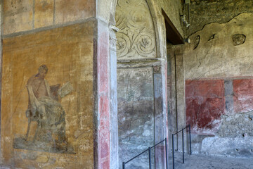 Archaeological Park of Pompeii. Frescoes in the Menander's house. Campania, Italy