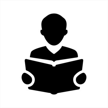 Reading book icon, black. Vector and glyph