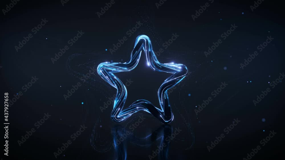 Poster futuristic blue star shape. 3d render vj loop animation