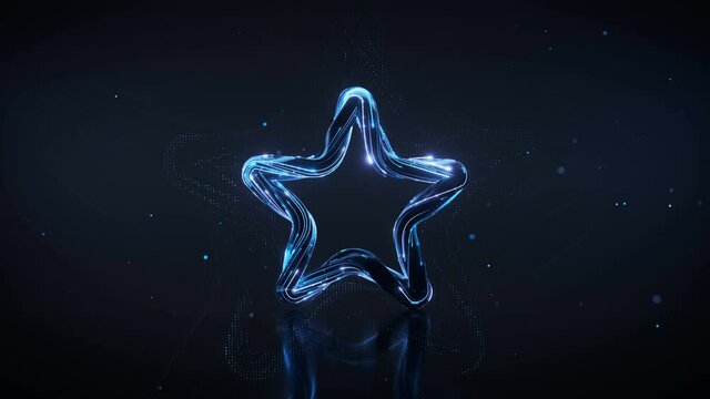 Futuristic blue star shape. 3D render VJ loop animation