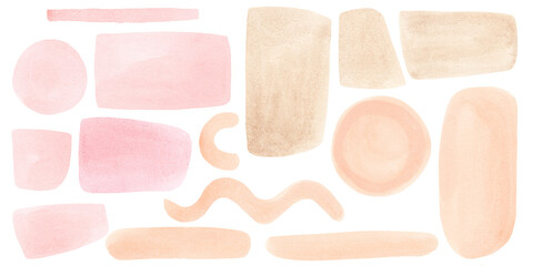 Set of hand drawn  watercolor colorful or neutral tone sketch geometric design.Watercolor for print and web projects such as wedding invitations, branding, greeting cards, social media and many uses.