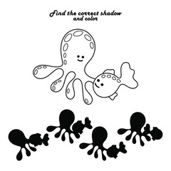 Color up and Find the right shadow is an educational game for kids. Underwater world.