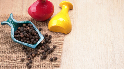 Group of Organic Black pepper isolated on white background. Selective focus and Top view (Flat Lay)