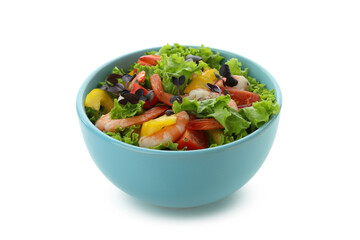 Tasty shrimp salad isolated on white background