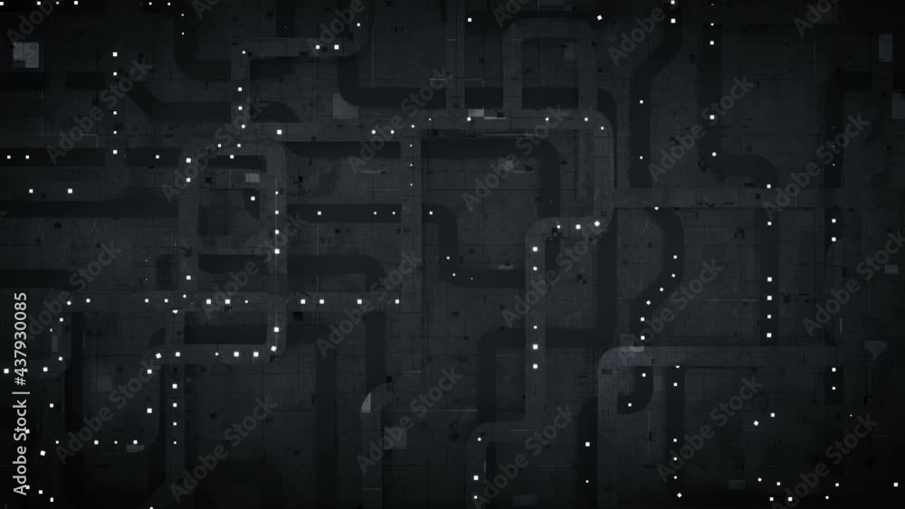 Aufkleber black chip board with glowing lights. computer generated abstract motion background. seamless loop 3