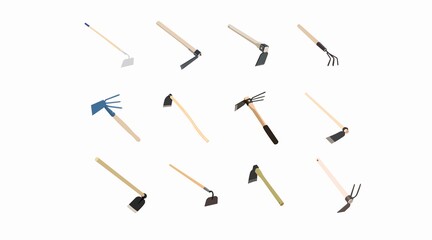 Set of Hoes. Vector Isolated Set of illustration sof different hoes - obrazy, fototapety, plakaty
