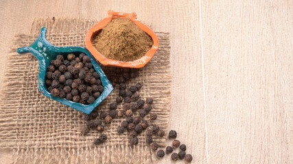 Group of Organic Black pepper isolated on white background. Selective focus and Top view (Flat Lay)