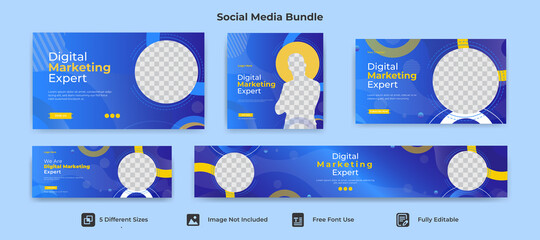 facebook cover banner template social media instagram post youtube cover thumbnail web banner identity bundle package layout - obrazy, fototapety, plakaty