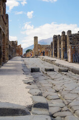 Famous landmark of ancient and historic city temple ruins with columns and walls on archeologic...