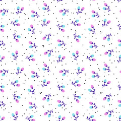 Seamless pattern with blue and pink flower buds