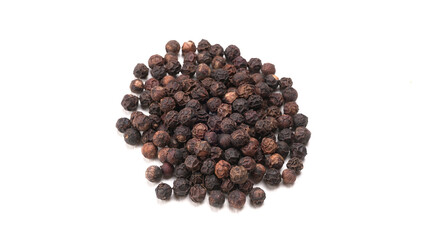 Group of Organic Black pepper isolated on white background. Selective focus and Top view (Flat Lay)