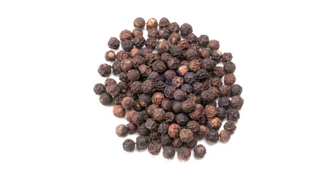 Group of Organic Black pepper isolated on white background. Selective focus and Top view (Flat Lay)