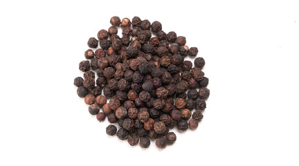 Group of Organic Black pepper isolated on white background. Selective focus and Top view (Flat Lay)