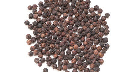 Group of Organic Black pepper isolated on white background. Selective focus and Top view (Flat Lay)