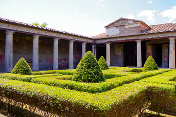 Famous landmark of ancient and historic city temple ruins with columns and walls on archeologic...