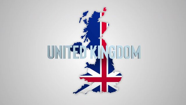 UK Map. Map of United Kingdom. UK on Flag. Animated 4k UK Map. European Country Map. Great Britain. England. Wales. Scotland. Northern Ireland. London.