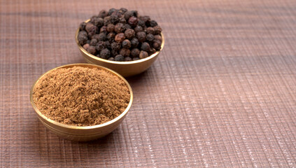 Group of Organic Black pepper isolated on white background. Selective focus and Top view (Flat Lay)