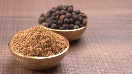 Group of Organic Black pepper isolated on white background. Selective focus and Top view (Flat Lay)