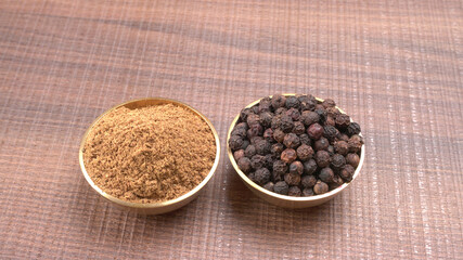 Group of Organic Black pepper isolated on white background. Selective focus and Top view (Flat Lay)