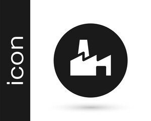 Black Factory production icon isolated on white background. Industrial building. Vector