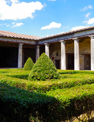 Famous landmark of ancient and historic city temple ruins with columns and walls on archeologic...