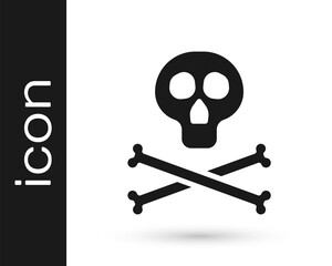 Black Bones and skull as a sign of toxicity warning icon isolated on white background. Vector