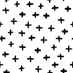 Seamless pattern with black crosses and white background.