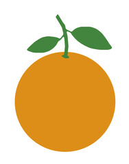 Minimalist illustration of an orange with stem and two leaves © Rose Makin