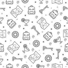 Seamless Pattern Abstract Doodle Elements Hand Drawn Collection Travel Tourism Sketch Vector Design Style Background Summer Illustration Icons